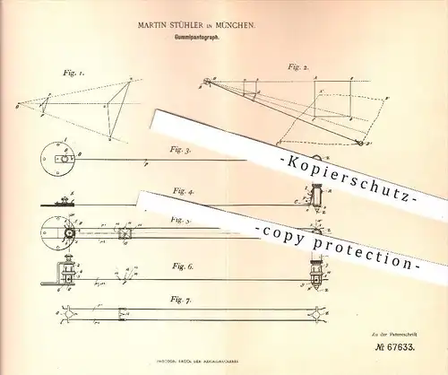 original Patent - M. Stühler , München , 1892 , Gummi - Pantograph , Pantograf , Zeichnen , Allesschreiber , Mathematik