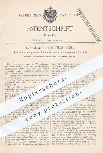original Patent - C. Kaehlert , H. Teege , Kiel , 1893 , Maschine zur Erzeugung von Drehstrom , Strom , Elektrik !!!