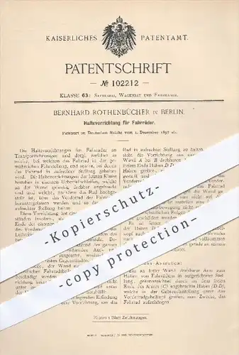 original Patent - Bernhard Rothenbücher , Berlin , 1897 , Halterung für Fahrräder , Fahrrad , Fahrradträger , Transport