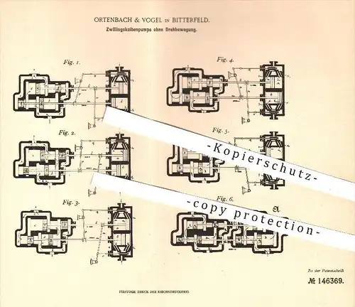 original Patent - Ortenbach & Vogel in Bitterfeld , 1901 , Zwillingskolbenpumpe , Kolben , Pumpe , Pumpen , Motoren !