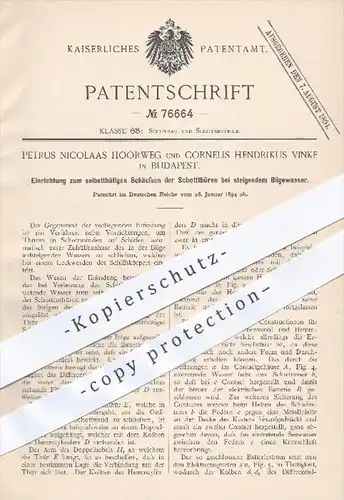 original Patent - Petrus Nicolaas Hoorweg , Cornelius Hendrikus Vinke , Budapest 1894 , Schotttür , Schiffe , Schiffbau