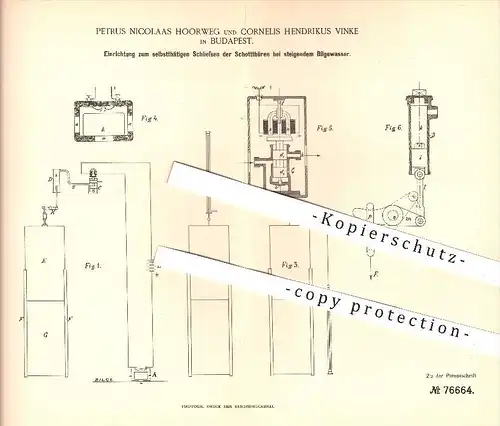 original Patent - Petrus Nicolaas Hoorweg , Cornelius Hendrikus Vinke , Budapest 1894 , Schotttür , Schiffe , Schiffbau