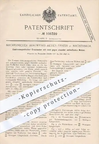 original Patent - Bergwerks Aktien Verein Mechernich , 1898 , Elektromagnetischer Erzschneider mit 2 Walzen , Erz , Erze