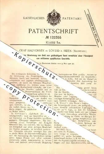 Original Patent - Olaf Halvorsen in Löveid b. Skien , Norway , 1900 , Utvinning av gull fra gyllen sand , Gold !!!
