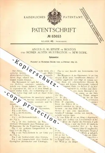 Original Patent - Optometer , Galileo - Teleskop , Astigmatismus , 1895 ,Mc Kenzie und Huntington in Boston , Augenarzt