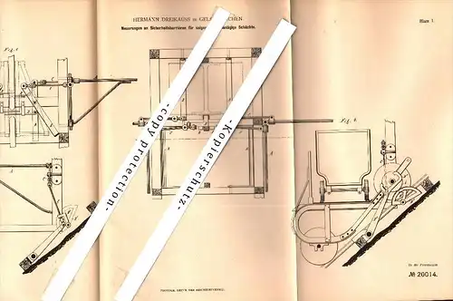 Original Patent - Hermann Dreikauss in Gelsenkirchen , 1882, Sicherheitsbarriere für Schächte , Bergwerk , Grube , Zeche