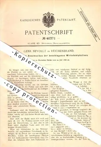 Original Patent - Gebrüder in Reichenbrand b. Chemnitz , 1888 , Maschine zum Beschneiden von Platinen !!!