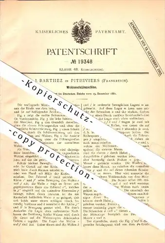 Original Patent - J. Barthez à Pithiviers , 1881 , Machine Peeling pour les arbres de saule , vannerie !!!
