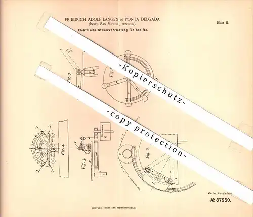 Original Patent - Friedrich Langen in Ponta Delgada , Insel Sao Miguel , 1894 , Controle elétrico para navios , Azorern