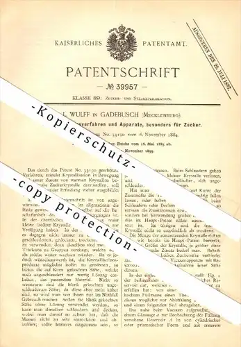 Original Patent - L. Wulff in Gadebusch i. Mecklenburg , 1885 , Kristallisationsapparat für Zucker , Zuckerfabrik !!!