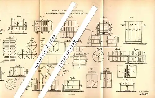 Original Patent - L. Wulff in Gadebusch i. Mecklenburg , 1885 , Kristallisationsapparat für Zucker , Zuckerfabrik !!!