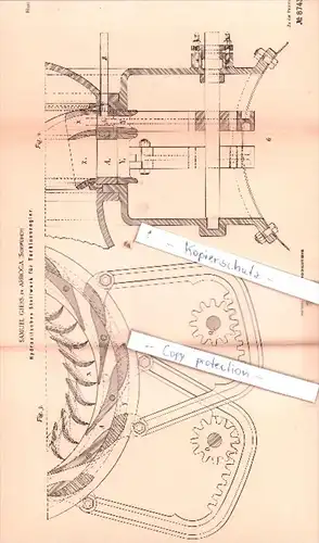 Original Patent  - Samuel Gjers in Arboga , Schweden , 1895 , Hydraulisches Stellwerk für Turbinenregler !!!