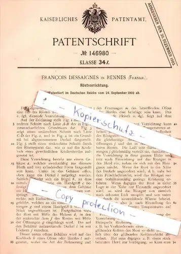 Original Patent  - Francois Dessaignes in Rennes , Frankr. , 1902 , Röstvorrichtung !!!