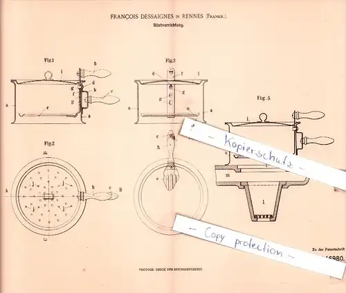 Original Patent  - Francois Dessaignes in Rennes , Frankr. , 1902 , Röstvorrichtung !!!