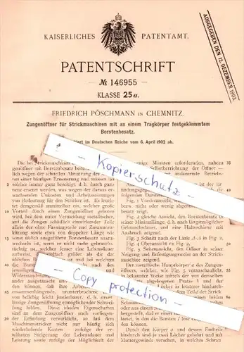 Original Patent  - F. Pöschmann in Chemnitz , 1902 , Strickmaschinen mit einem Tragkörper  !!!