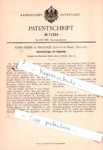 Original Patent  - John Fisher in Matlock , County of Derby, England , 1892 , !!!