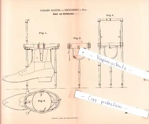 Original Patent  -  Johann Richter in Hirschberg i. Schl. , 1892 , Schuh- und Stiefelanzieher !!!