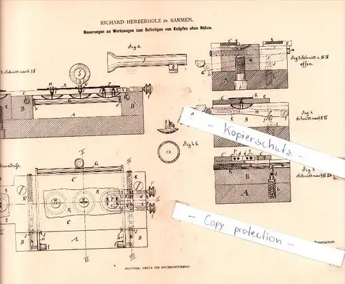 Original Patent  - Richard Herberholz in Barmen , 1884 , Kurzwaaren !!!