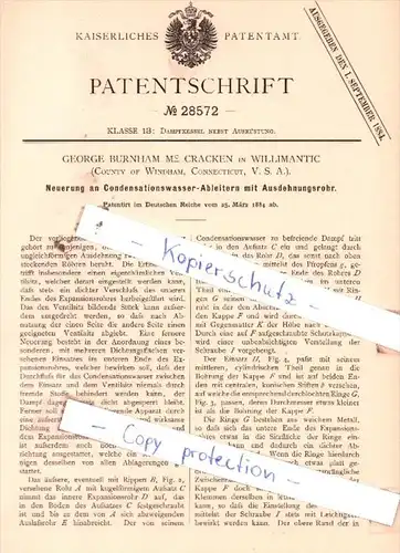 Original Patent  - George Burnham Mc Cracken in Willimantic , County of Windham , 1884 , !!!