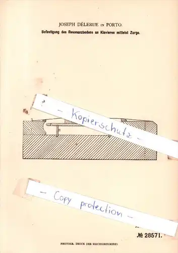 Original Patent  - Joseph Dèlerue in Porto , 1884 , Musikalische Instrumente !!!