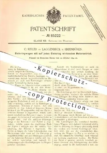 original Patent - C. Keller in Laggenbeck bei Ibbenbüren , 1894 , Gleisringwagen mit wirkendem Motorantrieb , Motor !!!