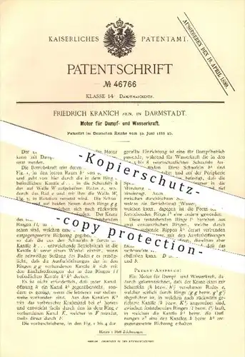 original Patent - Friedrich Kranich , Darmstadt , 1888 , Motor für Dampf- und Wasserkraft , Motoren , Dampfmaschinen !!!