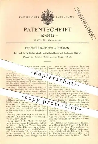 original Patent - Fr. Gappisch , Dresden , 1888 , Abort mit gedichtetem Deckel u. teilbaren Sitzbrett , WC , Toilette !!