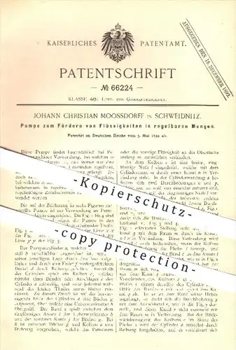 original Patent - J. Ch. Moossdorff , Schweidnitz , 1892 , Pumpe zum Fördern von Flüssigkeiten , Pumpen , Kraftmaschine