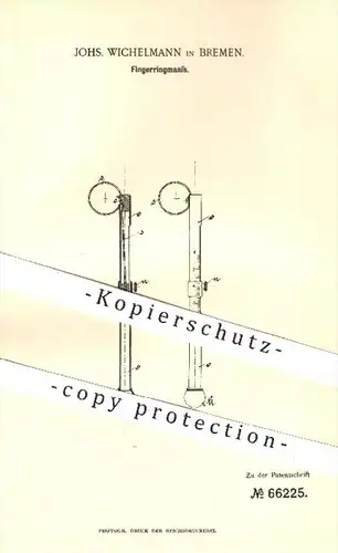 original Patent - Johs. Wichelmann in Bremen , 1892 , Fingerringmaß , Fingerring , Ring , Ringe , Goldschmied , Schmuck