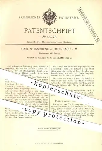 original Patent - Carl Weinschenk , Offenbach / Main , 1892 , Eierbecher mit Einsatz , Eier , Ei , Haushalt , Geschirr
