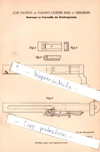 Original Patent  -  Luiz Fausto de Castro Guedes Dias in Lissabon , 1887 , Feuerwaffen !!!