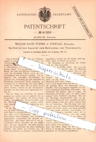 Original Patent  - William Hales Turner in Tunstall , England , 1887 , !!!