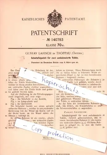 Original Patent  - Gustav Larisch in Troppau , Österr. , 1902 , Schultafelgestell !!!