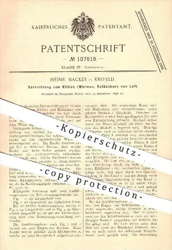 original Patent - Heinr. Mackes in Krefeld , 1898 , Kühlen , Wärmen u. Entkeimen von Luft , Eis , Eisbereitung , Wasser