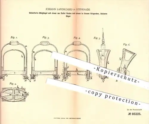 original Patent - J. Landscheid , Sterkrade , 1895 , Steigbügel , Bügel , Sattel , Reiten , Reitsport , Pferd , Pferde !