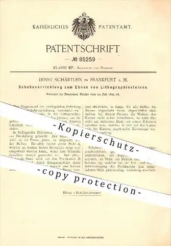 original Patent - E. Schärtlein , Frankfurt / Main , 1895 , Ebnen der Lithographie - Steine , Lithografie , Druck !!