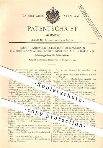 original Patent - Landwirtschaftliche Maschinen F. Zimmermann & Co. AG , Halle 1894 , Schubringgehäuse für Drillmaschine