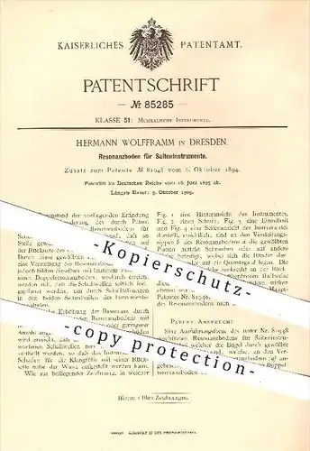 original Patent - Hermann Wolfframm in Dresden , 1895 , Resonanzboden für Saiteninstrumente , Musikinstrumente , Musik