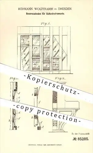 original Patent - Hermann Wolfframm in Dresden , 1895 , Resonanzboden für Saiteninstrumente , Musikinstrumente , Musik