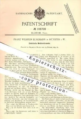 original Patent - Franz W. Kuhlmann , Münster , 1899 , Elektrische Wechselstrom - Uhr , Uhren , Uhrmacher , Uhrwerk !!