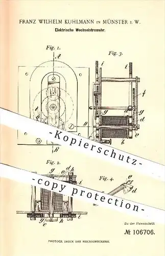 original Patent - Franz W. Kuhlmann , Münster , 1899 , Elektrische Wechselstrom - Uhr , Uhren , Uhrmacher , Uhrwerk !!