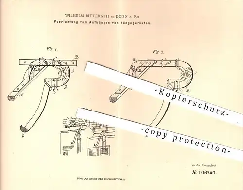 original Patent - W. Ritterath , Bonn  1898 , Aufhängen von Hängegerüsten , Gerüst , Baugerüst , Gerüstbau , Gerüstbauer
