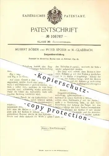 original Patent - H. Röben , P. Spohr , Mönchengladbach , 1899 , Sarg - Senkvorrichtung , Särge , Bestattung , Bestatter