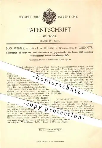 original Patent - Max Webers , L. A. Thranitz Nachfolger , Chemnitz , 1893 , Schlittschuh , Schlittschuhe , Schuhe Sport