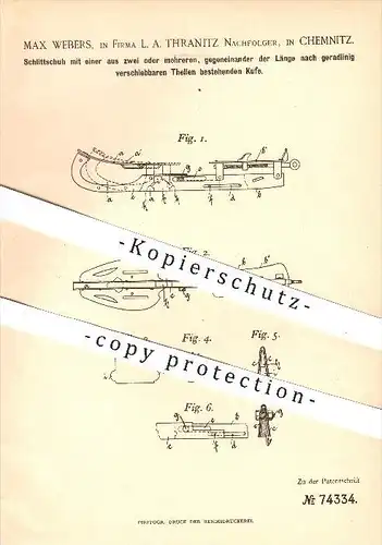 original Patent - Max Webers , L. A. Thranitz Nachfolger , Chemnitz , 1893 , Schlittschuh , Schlittschuhe , Schuhe Sport