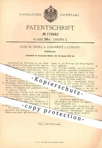 original Patent - C. Kutscha , Leschwitz / Görlitz , 1906 , Sattelbaum , Sattel , Pferdesattel , Sattlerei , Sattler !!!