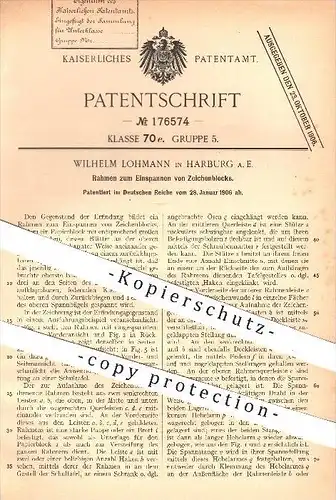 original Patent - Wilhelm Lohmann in Harburg , 1906 , Rahmen zum Einspannen von Zeichenblocks , Zeichnen , Künstler !