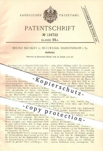 original Patent - Bruno Neubert , Mittweida - Markersbach , 1901 , Stoffmühle , Mühle , Mühlen , Stoff , Stoffe , Mahlen