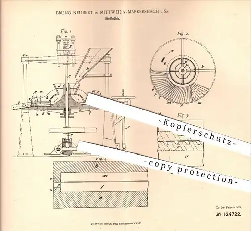 original Patent - Bruno Neubert , Mittweida - Markersbach , 1901 , Stoffmühle , Mühle , Mühlen , Stoff , Stoffe , Mahlen