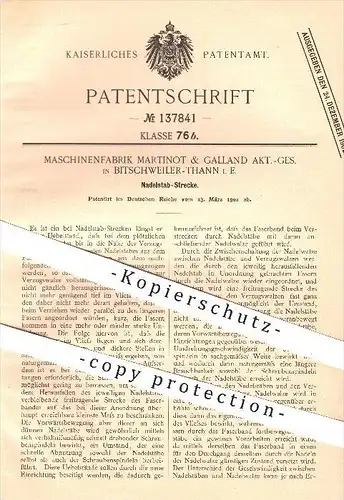 original Patent - Maschinenfabrik Martinot & Galland AG , Bitschweiler - Thann , 1902 , Nadelstab - Strecke , Nadeln